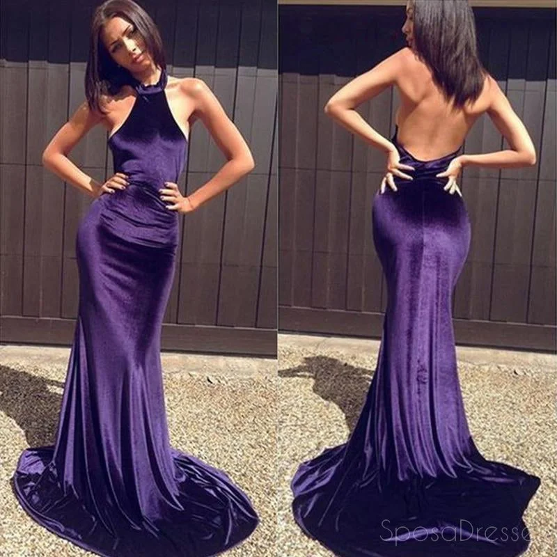 Peplum detail elegant maxi dress-Sexy Backless Halter Purple Mermaid Evening Prom Dresses, Popular Purple Party Prom Dresses, Custom Long Prom Dresses, Cheap Formal Prom Dresses, 17200