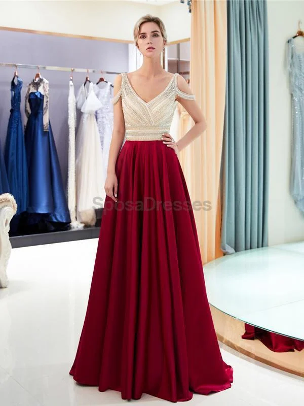 Crisscross back elegant maxi dress-Sexy Backless Off Shoulder Beaded Evening Prom Dresses, Evening Party Prom Dresses, 12028