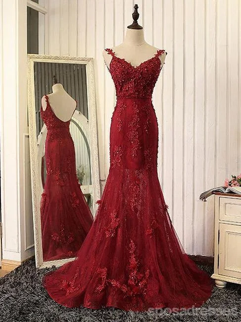 Braided belt casual maxi dress-Sexy Backless Red Lace Mermaid Long Evening Prom Dresses, 17660