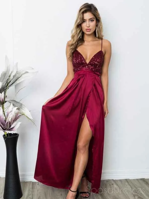 Bow detail formal maxi dress-Sexy Backless Red Sequin Side Slit Long Evening Prom Dresses, 17661