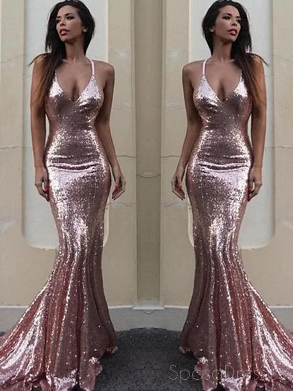 Knot front summer maxi dress-Sexy Backless Rose Gold Sequin Mermaid Evening Prom Dresses, Popular Party Prom Dresses, Custom Long Prom Dresses, Cheap Formal Prom Dresses, 17210