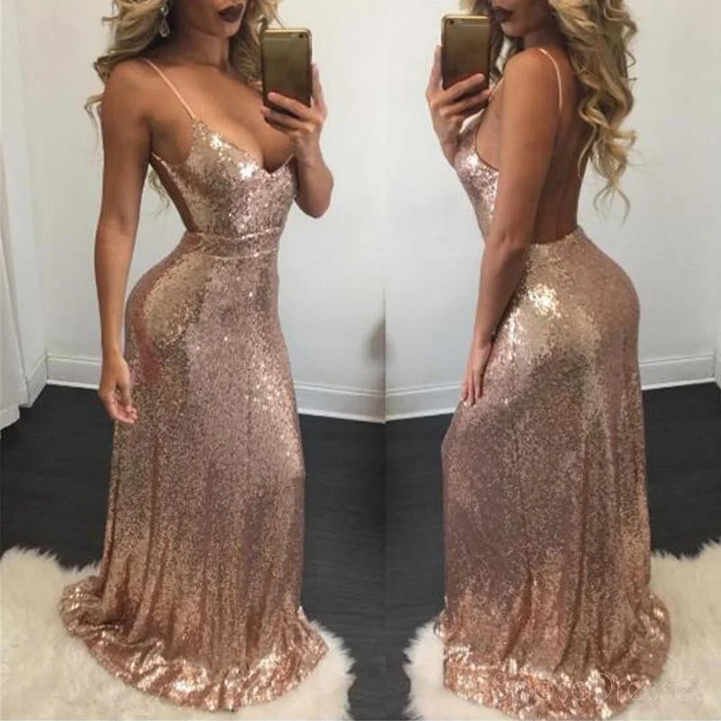 Polka dot retro maxi dress-Sexy Backless Rose Gold Sequin Mermaid Evening Prom Dresses, Popular Sparkly Sequin Party Prom Dresses, Custom Long Prom Dresses, Cheap Formal Prom Dresses, 17198