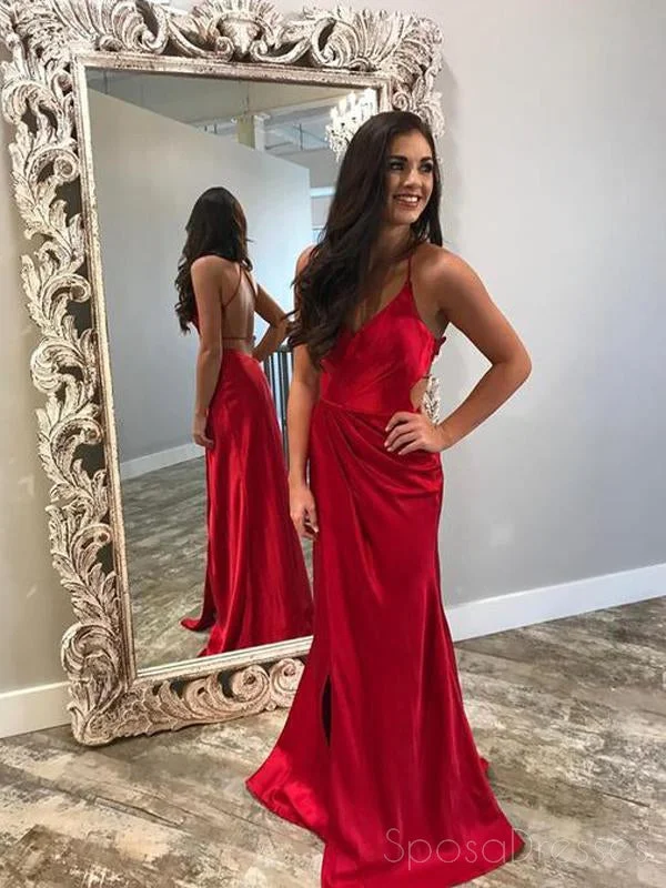 Floral embroidery elegant maxi dress-Sexy Backless Side Slit Dark Red Mermaid Long Custom Evening Prom Dresses, 17431