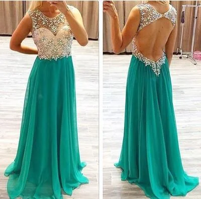 Backless summer maxi dress-Sexy backless Turquoise Evening Prom dresses, 2017 Chiffon prom dresses, long prom dresses, Dresses for Prom, prom dresses online, 17014