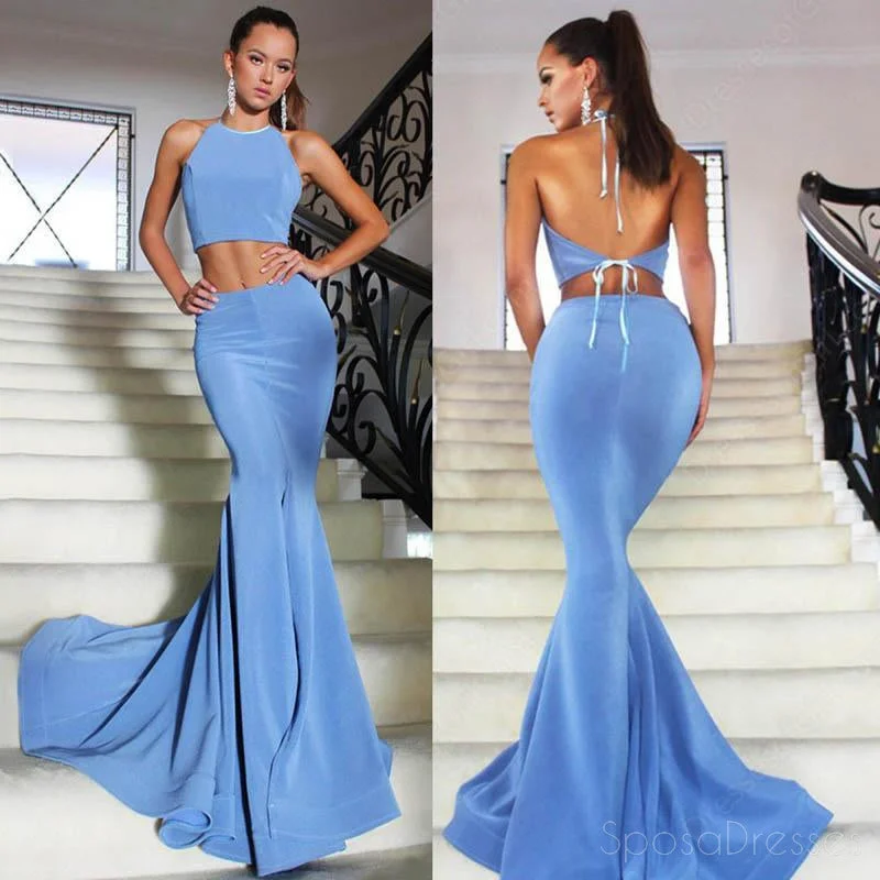 Layered tulle formal maxi dress-Sexy Blue Two Pieces Mermaid Evening Prom Dresses, Popular 2018 Party Prom Dresses, Custom Long Prom Dresses, Cheap Formal Prom Dresses, 17205