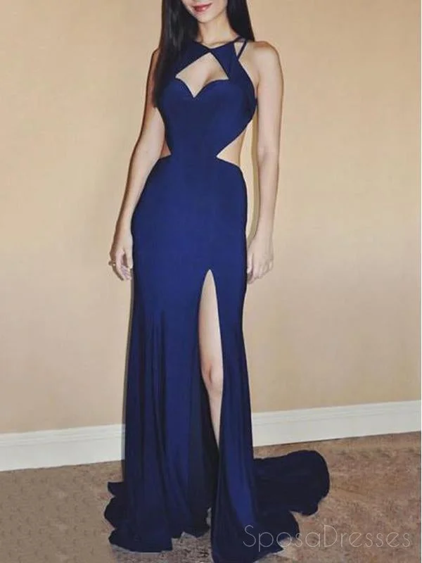 Side zipper boho maxi dress-Sexy Cheap Backless Side Slit Royal Blue Mermaid Long Evening Prom Dresses, 17390