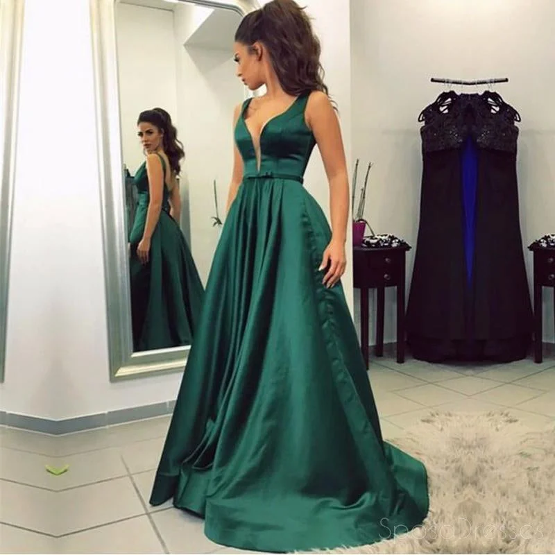 Pleated skirt maxi dress-Sexy Deep V Neckline A line Evening Prom Dresses, Popular Emerged Green  Party Prom Dresses, Custom Long Prom Dresses, Cheap Formal Prom Dresses, 17199