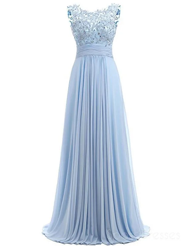 Halter neck summer maxi dress-Light Blue Lace See Through Chiffon Long Evening Prom Dresses, 17529