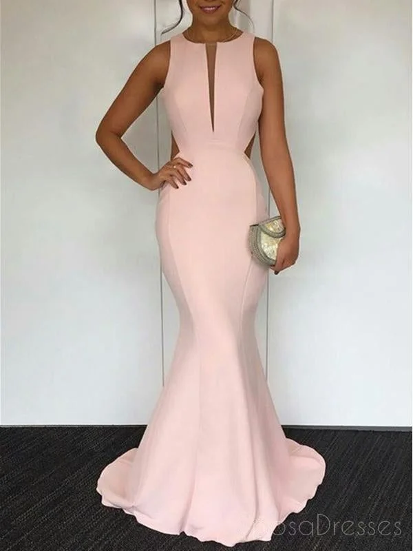 Spaghetti strap summer maxi dress-Sexy Open Back Blush Pink Unique Design Mermaid Simple Long Evening Prom Dresses, 17388