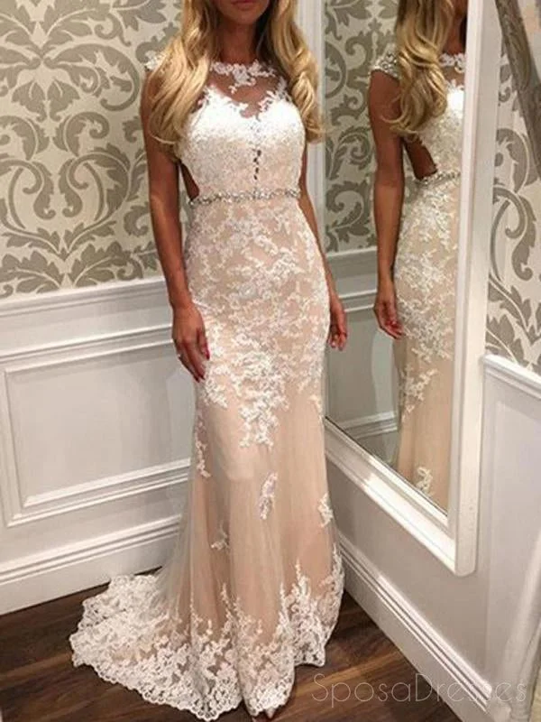 Bell sleeve maxi dress-Sexy Open Back Lace Mermaid Long Evening Prom Dresses, 17461