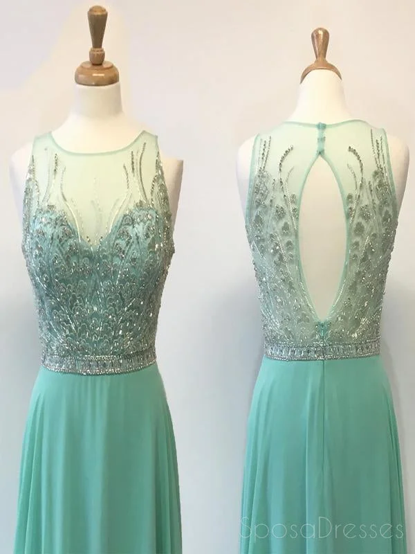 High-low silhouette beach maxi dress-Sexy Open Back Mint Green Delicately Beaded Long Evening Prom Dresses, Popular Cheap Long Custom Party Prom Dresses, 17316