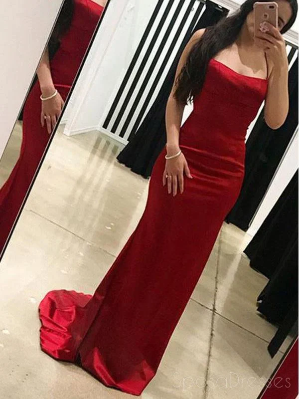 Striped casual maxi dress-Sexy Red Backless Straight Neck Mermaid Long Evening Prom Dresses, 17695