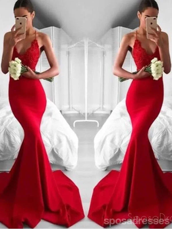 Retro style elegant maxi dress-Sexy Red Mermaid Lace Evening Prom Dresses, Popular Bright Red Party Prom Dresses, Custom Long Prom Dresses, Cheap Formal Prom Dresses, 17197