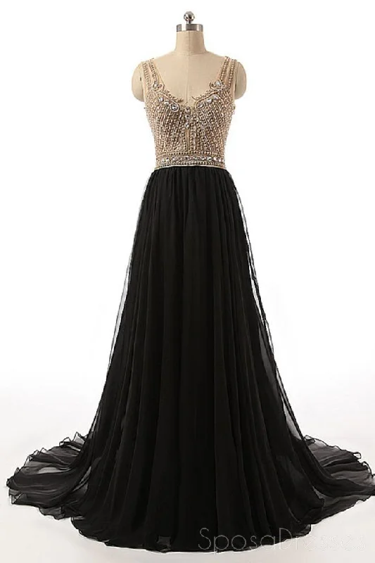 Sequin embellished maxi dress-Sexy See Through Beaded Evening Prom Dresses, Black Long Party Prom Dress, Custom Long Prom Dresses, Cheap Formal Prom Dresses, 17059