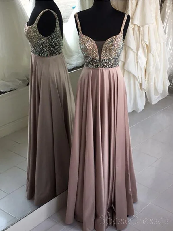 High neckline formal maxi dress-Sexy See Through V Neck Grey Beaded Floor Long Custom Evening Prom Dresses, 17421