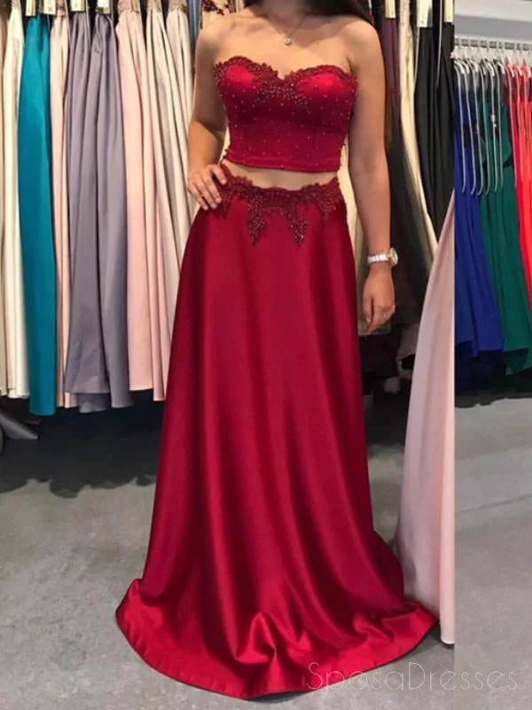 Sheer panel boho maxi dress-Sexy Two Pieces Strapless Red Long Evening Prom Dresses, 17710