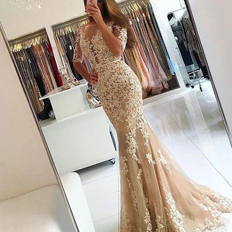 Crisscross back elegant maxi dress-Short Sleeve Sexy Lace Mermaid Evening Prom Dresses, Long Sexy Party Prom Dress, Custom Long Prom Dresses, Cheap Formal Prom Dresses, 17136