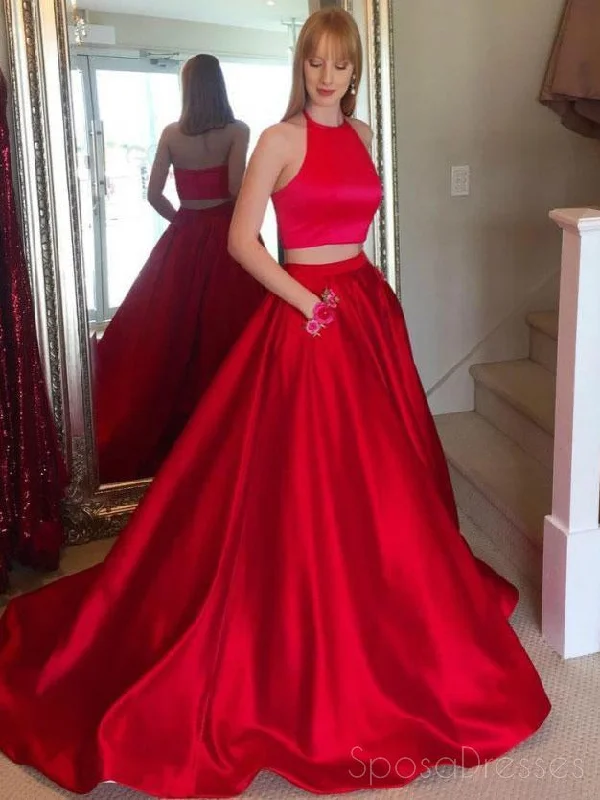 Bell sleeve maxi dress-Simple Cheap Elegant Fashion Sexy Two Pieces A line Custom Red Long Evening Prom Dresses, 17360