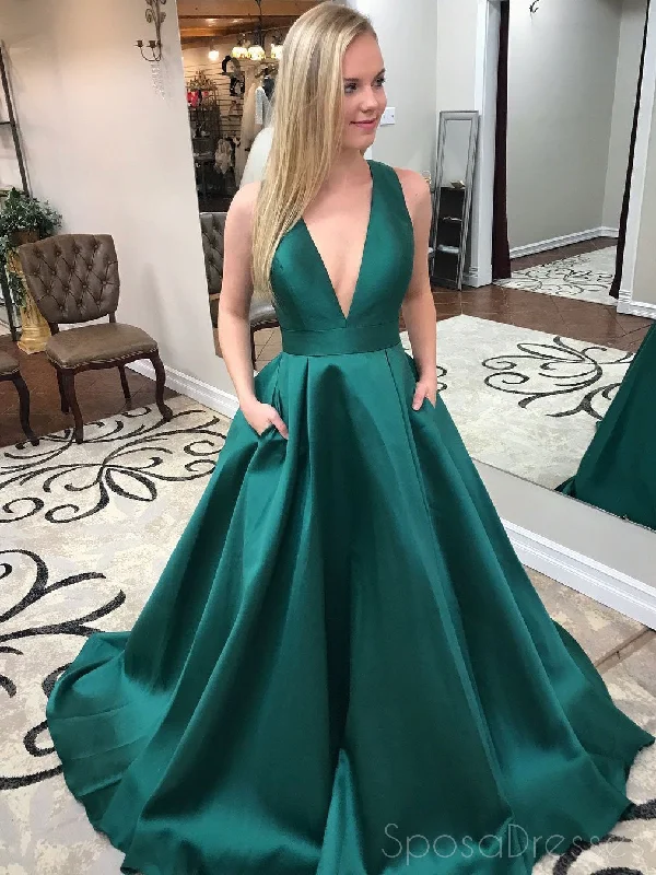 Sheer sleeve boho maxi dress-Simple Emerald Green A-line Long Evening Prom Dresses, 17709