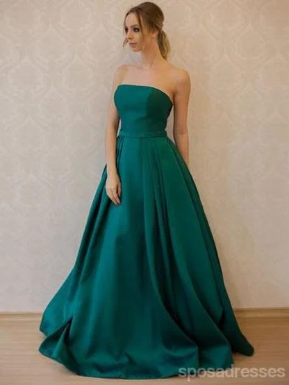 Botanical print beach maxi dress-Simple Fashion Strapless Emerald Green A line Long Evening Prom Dresses, 17352