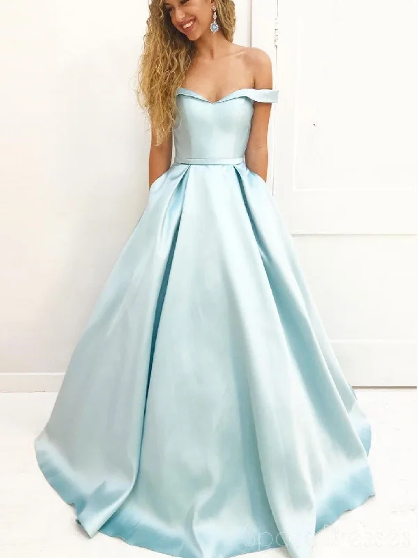 Crisscross back elegant maxi dress-Simple  Off Shoulder Tiffany Blue Satin A line Long Custom Evening Prom Dresses, 17442