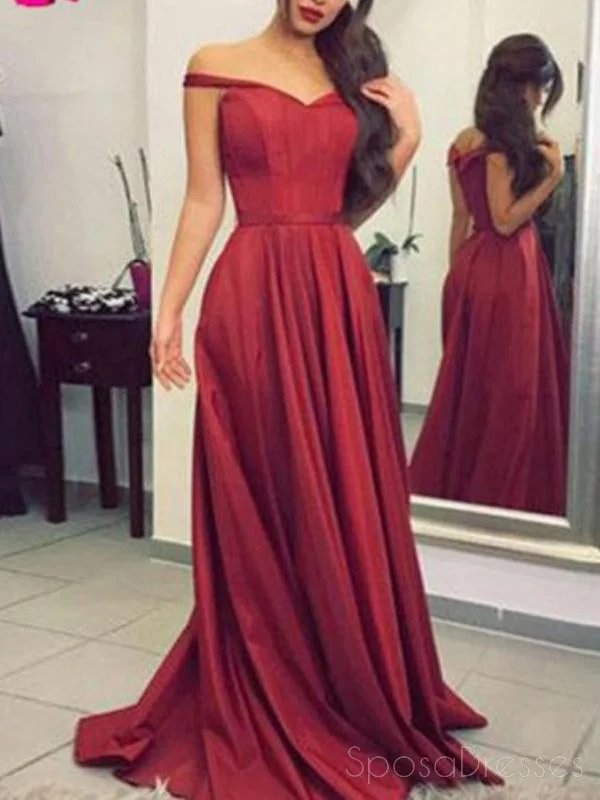 Vibrant color beach maxi dress-Simple Red Off Shoulder A-line Long Evening Prom Dresses, 17582