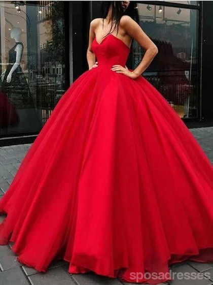 Vintage vibe boho maxi dress-Simple Red Sweetheart A-line Ball Gown Long Evening Prom Dresses, 17683