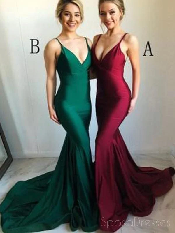 Empire waist elegant maxi dress-Spaghetti Straps Burgundy Mermaid Long Evening Prom Dresses, Cheap Sweet 16 Dresses, 18320