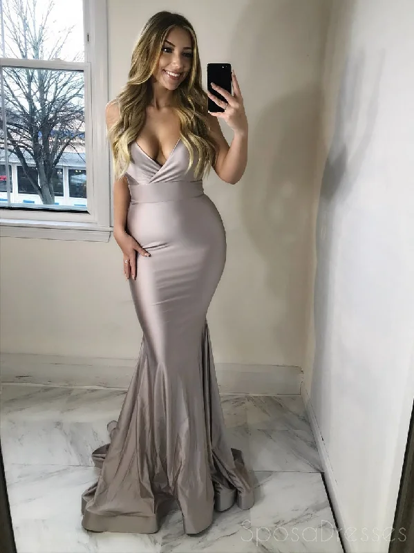 Embroidered bodice chic maxi dress-Spaghetti Straps Grey Mermaid Long Evening Prom Dresses, Cheap Sweet 16 Dresses, 18321