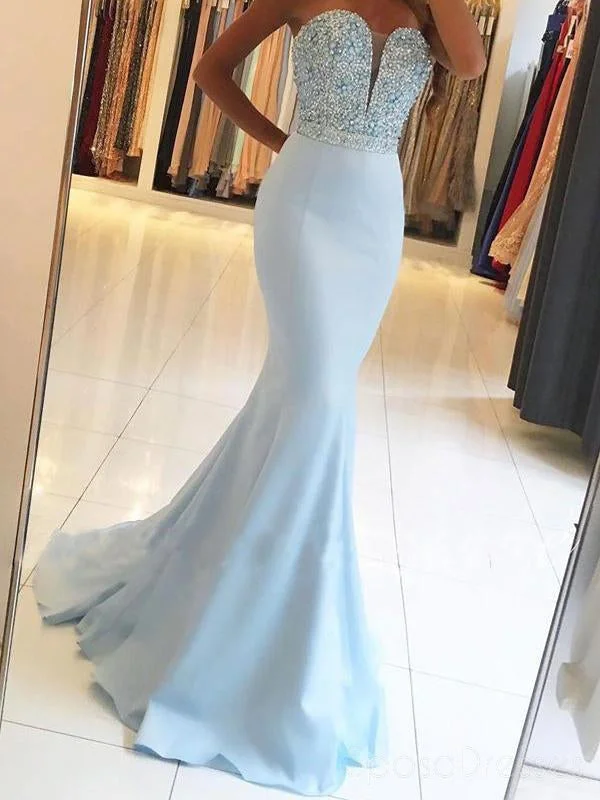 Boho print summer maxi dress-Strapless Light Blue Sweetheart Mermaid Long Custom Evening Prom Dresses, 17455