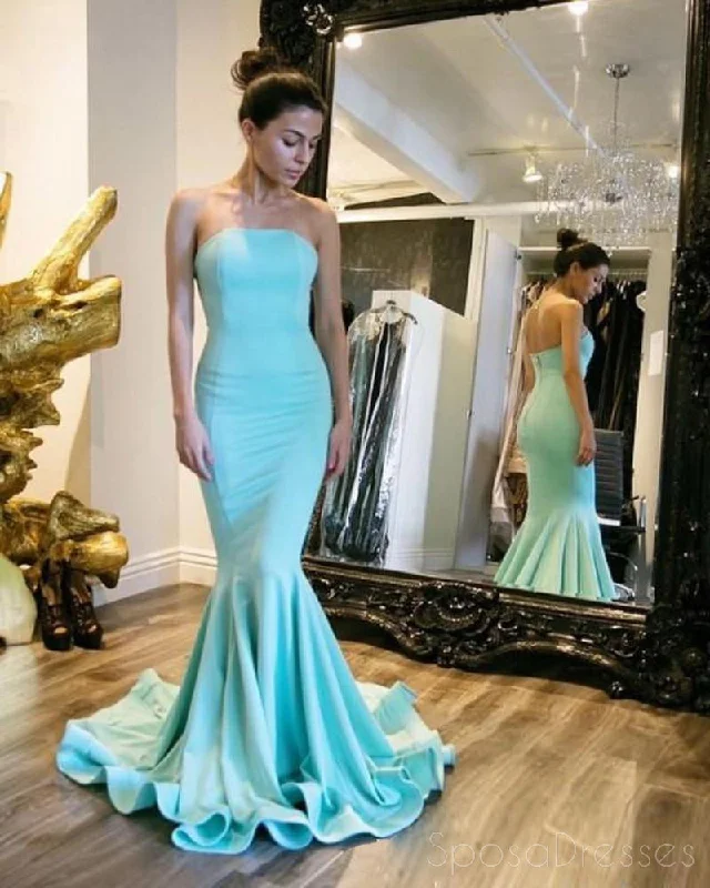 Elastic waist summer maxi dress-Strapless Mermaid Tiffany Blue Evening Prom Dresses, Long Sexy Party Prom Dress, Custom Long Prom Dresses, Cheap Formal Prom Dresses, 17130