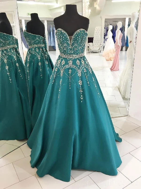 Denim fabric casual maxi dress-Sweetheart A-line Delicate Beading Green Long Evening Prom Dresses, 17544