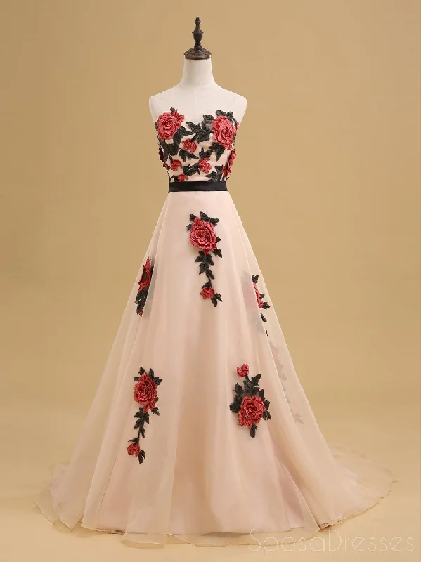 High neckline formal maxi dress-Sweetheart Hand Made Flower A-line Long Evening Prom Dresses, 17629