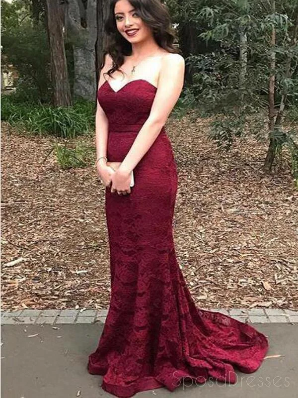 Halter neck summer maxi dress-Sweetheart Red Lace Mermaid Evening Prom Dresses, 2018 Long Party Prom Dress,17087