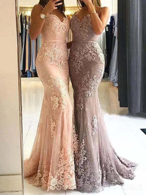 Geometric pattern chic maxi dress-Sweetheart Spaghetti Straps Lace Mermaid Floor Long Custom Evening Prom Dresses, 17424