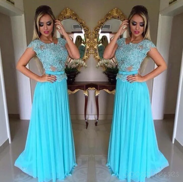 Vibrant color beach maxi dress-Turquoise Cap Sleeve  Evening Prom Dresses, Sexy See Through Party Prom Dress, Custom Long Prom Dress, Cheap Party Prom Dress, Formal Prom Dress, 17029