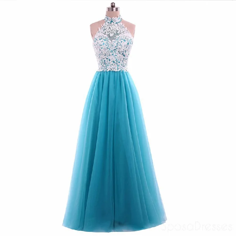 Tulip hem summer maxi dress-Turquoise Tulle Lace A line Evening Prom Dresses, Popular Unique Party Prom Dress, Custom Long Prom Dresses, Cheap Formal Prom Dresses, 17175