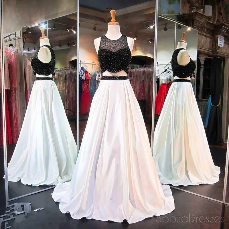 Vintage vibe boho maxi dress-Two Pieces A line Evening Prom Dresses, Sexy Black and White Party Prom Dress, Custom Long Prom Dress, Cheap Party Prom Dress, Formal Prom Dress, 17028