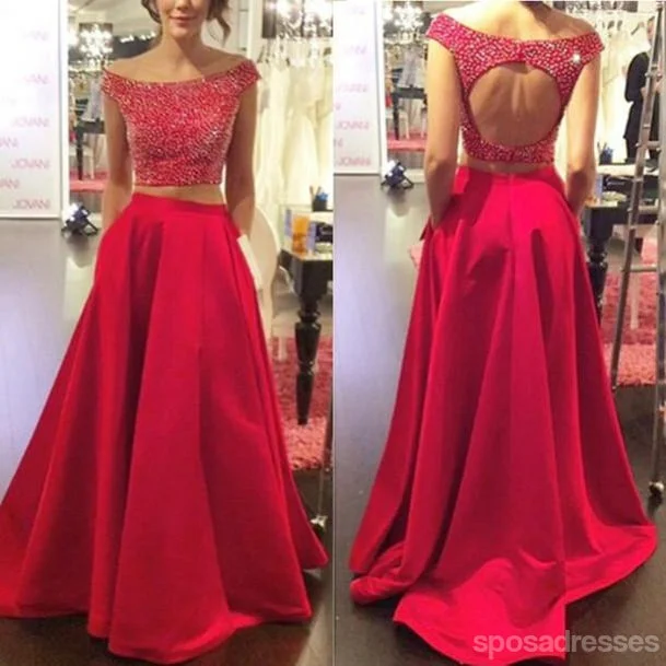 Beaded detail formal maxi dress-Two Pieces Backless Red Long Prom Dresses, Sexy Evening Prom Dress, Beaded Evening Prom Dress, Dresses For Prom, Custom Prom Dresses 2017, 17011