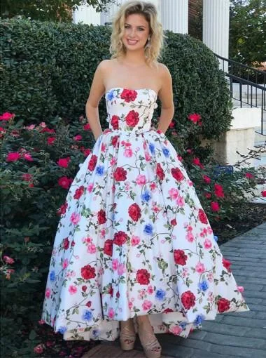 Flutter sleeve summer maxi dress-Unique Hand Made Flower A-line Long Evening Prom Dresses, 17636