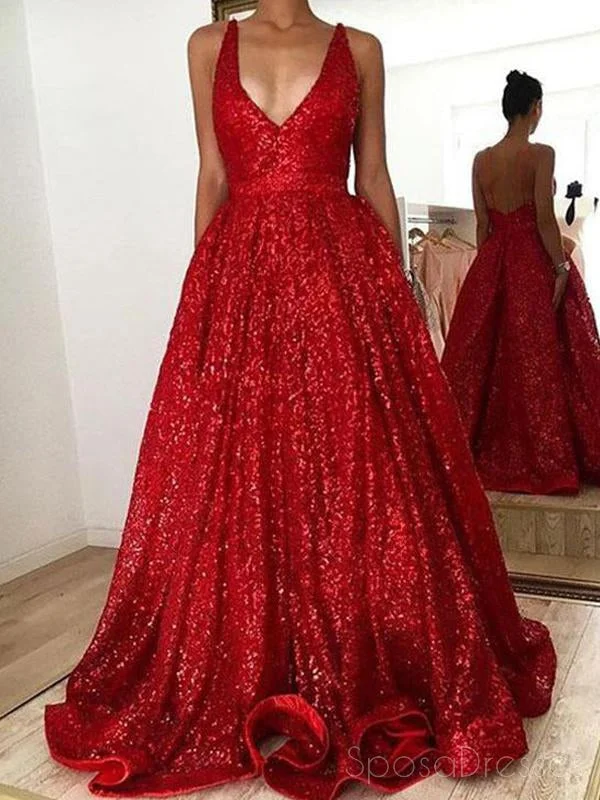 Bohemian print casual maxi dress-V Neck Backless Sparkly Red A-line Long Evening Prom Dresses, 17666