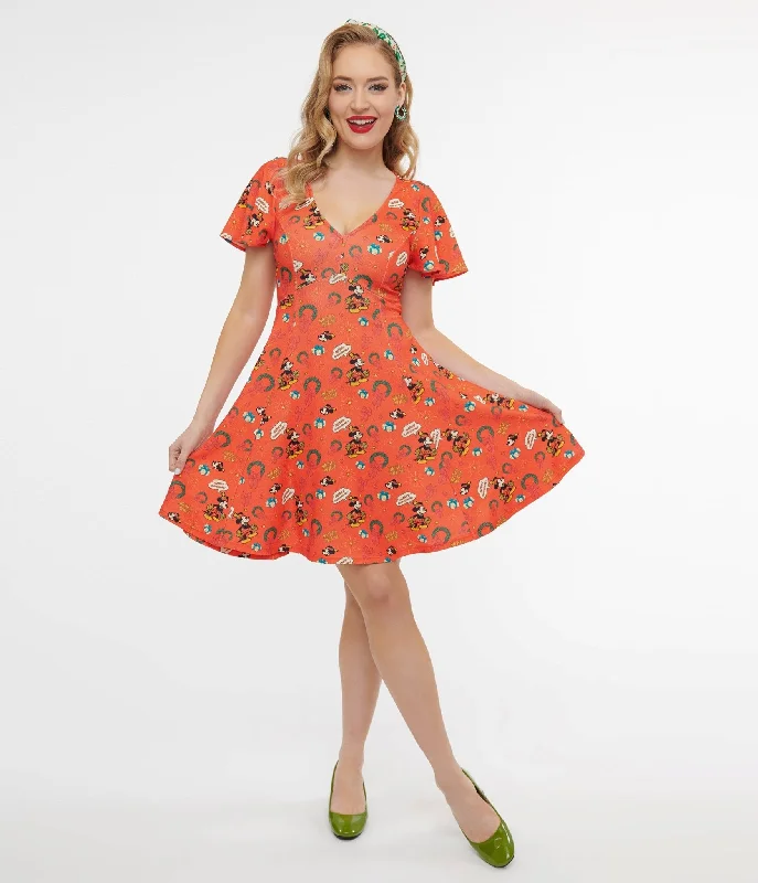 Skater mini dress-Disney Holiday Collection by Unique Vintage Mickey Christmas Fit & Flare Dress