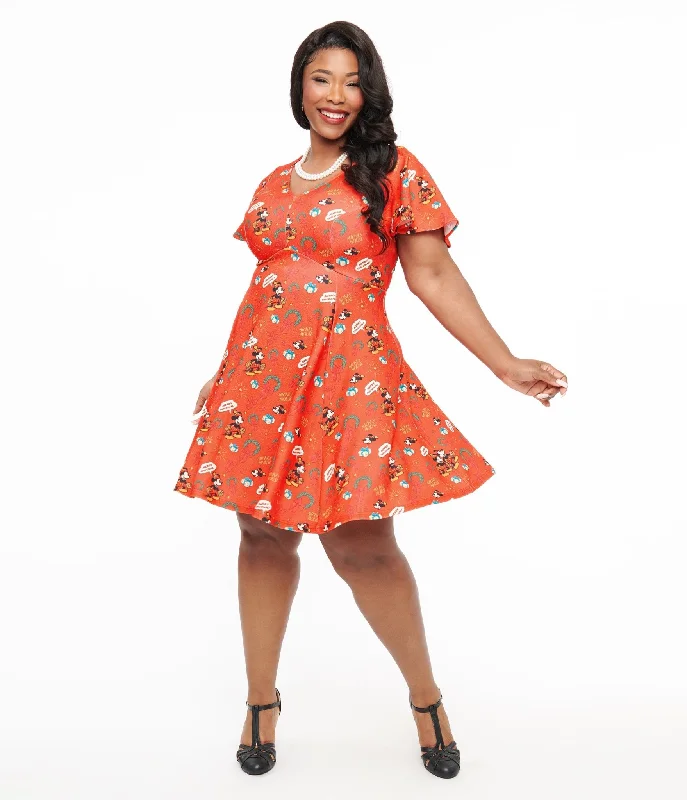 Shirt dress mini dress-Disney Holiday Collection by Unique Vintage Plus Size Mickey Christmas Fit & Flare Dress