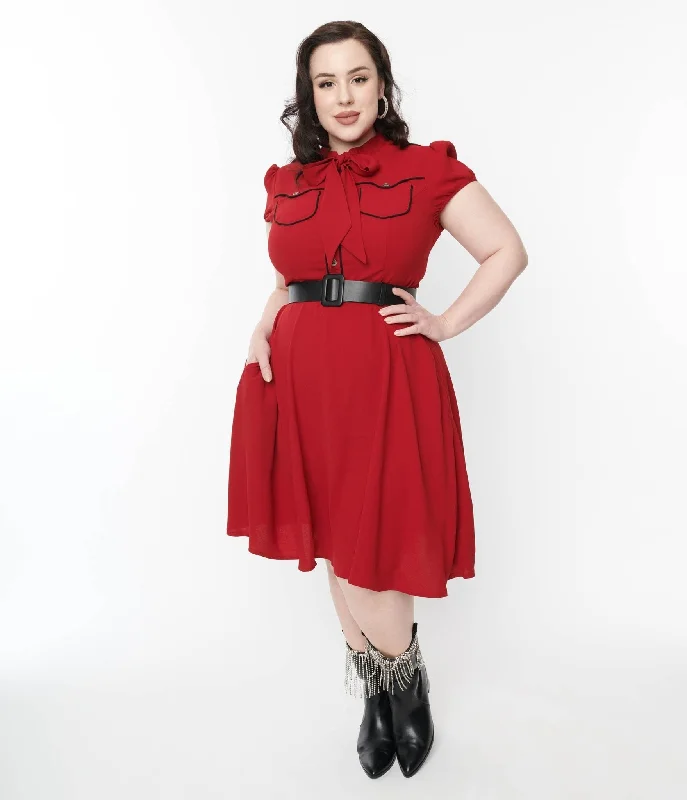 T-shirt mini dress-Hell Bunny Red Millie Fit & Flare Dress