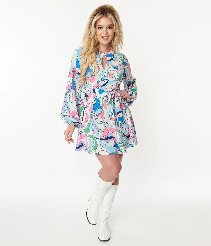 Sweatshirt mini dress-Smak Parlour 1970s Blue & Pink Floral Fit & Flare Dress